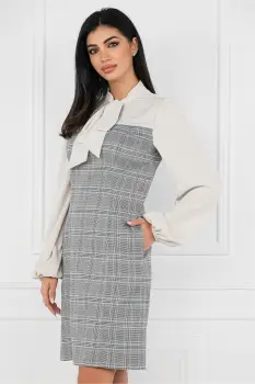 Rochie MBG cu carouri si bust bej din voal imagine