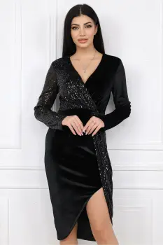 Rochie MBG eleganta din catifea neagra cu paiete pe o parte imagine
