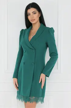 Rochie MBG eleganta din stofa verde tip sacou cu dantela la baza imagine