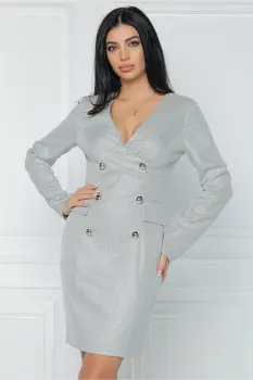 Rochie MBG eleganta tip sacou din stofa gri cu imprimeu pepit imagine