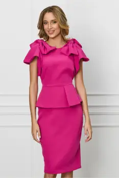 Rochie MBG fucsia cu funde pe umeri si peplum in talie imagine