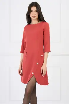 Rochie MBG office din stofa corai cu nasturi pe fusta imagine