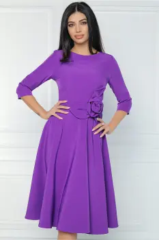 Rochie MBG office din stofa mov cu floare in talie imagine