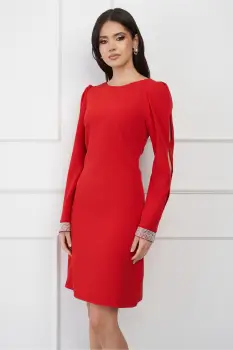 Rochie MBG rosie cu strasuri la maneci imagine