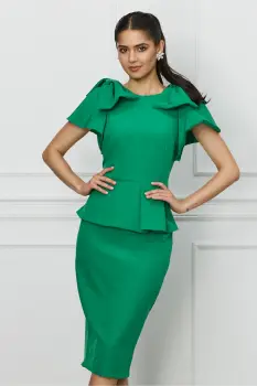 Rochie MBG verde cu funde pe umeri si peplum in talie imagine