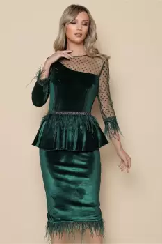 Rochie MBG verde cu pene si peplum imagine