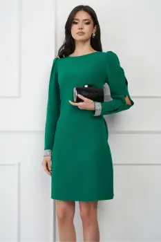 Rochie MBG verde cu strasuri la maneci imagine