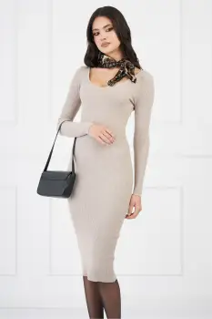 Rochie Mella bej din tricot reiar imagine