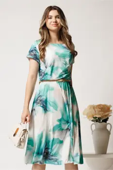 Rochie midi alba cu imprimeu verde din lycra in clos imagine