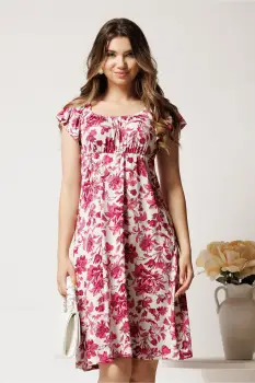 Rochie midi alba din lycra cu imprimeuri fucsia imagine