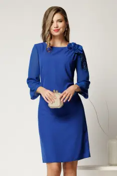 Rochie midi albastra de ocazie din triplu voal cu detalii la umar imagine