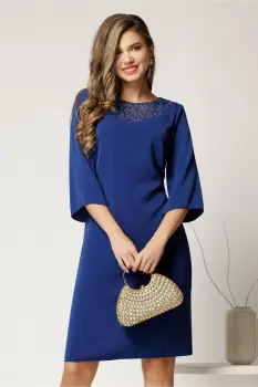 Rochie midi albastra din triplu voal cu croi drept si paiete la decolteu imagine