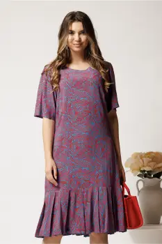 Rochie midi albastra din viscoza cu croi drept si imprimeu corai imagine