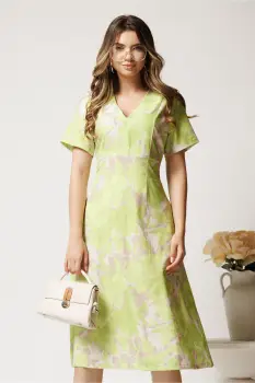 Rochie midi bej cu imprimeu verde neon din viscoza in clini imagine