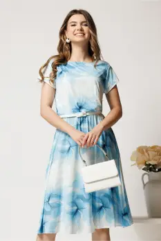 Rochie midi bleu cu imprimeu alb din lycra in clos imagine