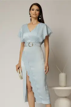 Rochie midi bleu din satin cu insertii de dantela imagine