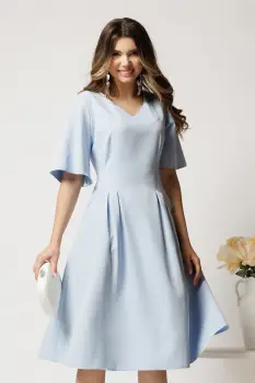 Rochie midi bleu din stofa in clini cu pliuri si buzunare imagine
