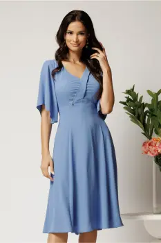 Rochie midi bleu din voal in clos cu decolteu- Viada imagine