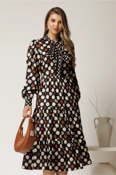 Rochie midi bleumarin cu buline din voal satinat in clos imagine