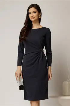Rochie midi bleumarin cu lurex si detaliu pe talie imagine