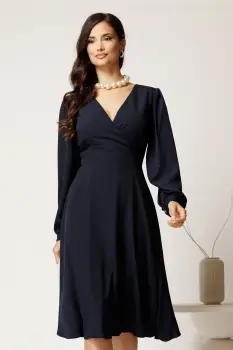 Rochie midi bleumarin din viscoza in clos cu decolteu petrecut imagine