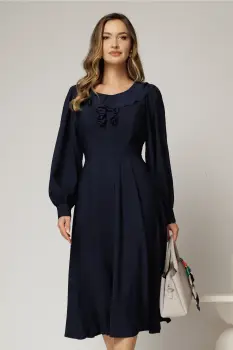 Rochie midi bleumarin din voal plin cu volanase la bust imagine