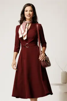 Rochie midi bordo din stofa cu cordon in talie imagine