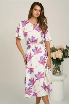 Rochie midi cu imprimeu magenta din triplu voal in clos imagine