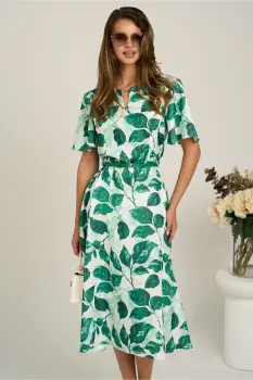 Rochie midi cu imprimeu verde din triplu voal in clos imagine