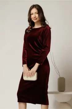 Rochie midi de ocazie din catifea cu lurex bordo imagine