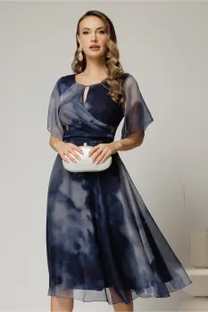Rochie midi de ocazie in degrade bleumarin din voal fin imagine