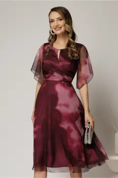 Rochie midi de ocazie in degrade magenta din voal fin imagine
