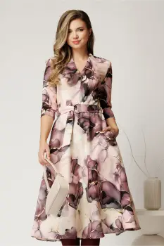 Rochie midi de zi cu imprimeu in nuante de mov imagine