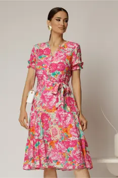Rochie midi din viscoza cu imprimeu floral fucsia imagine
