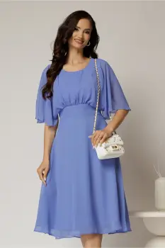 Rochie midi din voal bleu cu maneci scurte lejere imagine