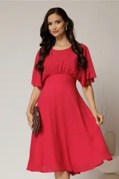 Rochie midi din voal fucsia cu maneci scurte lejere imagine