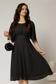 Rochie midi din voal negru cu maneci scurte lejere imagine