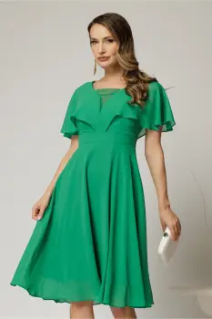 Rochie midi din voal verde cu maneci evazate si decolteu adanc imagine