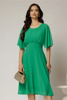 Rochie midi din voal verde cu maneci scurte lejere imagine