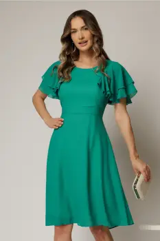 Rochie midi din voal verde si volanase la maneci imagine