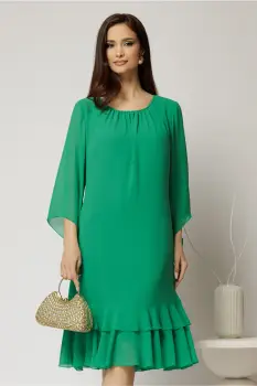Rochie midi eleganta din voal cu croi lejer si volanase la baza imagine