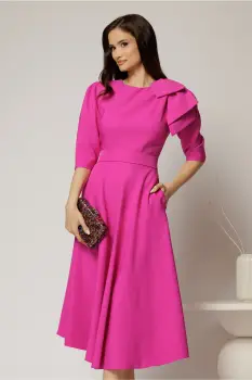 Rochie midi fucsia clos cu funda ampla pe umar si cordon detasabil imagine