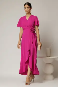 Rochie midi fucsia din triplu voal cu croi petrecut imagine
