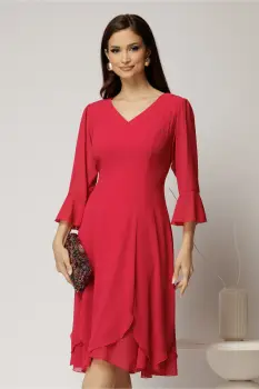 Rochie midi fucsia din voal cu croi lejer si decolteu in V imagine