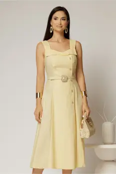 Rochie midi gabena din poplin cu nasturi si curea in talie imagine
