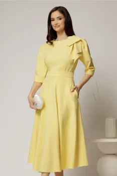 Rochie midi galbena clos cu funda ampla pe umar si cordon detasabil imagine