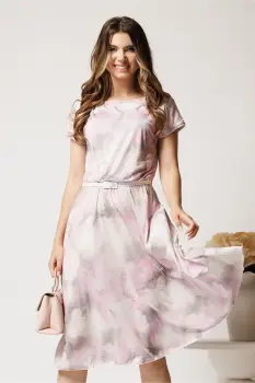 Rochie midi gri cu imprimeu roz din lycra in clos imagine