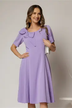 Rochie midi lila cu funda la umar si croi in clini imagine