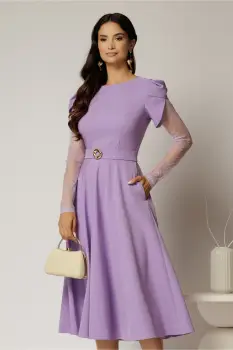 Rochie midi lila cu maneci din dantela si cordon detasabil imagine