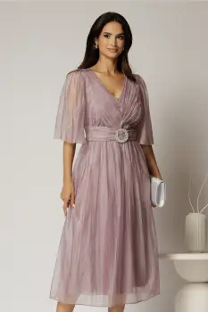 Rochie midi lila de ocazie din matase sintetica creponata imagine